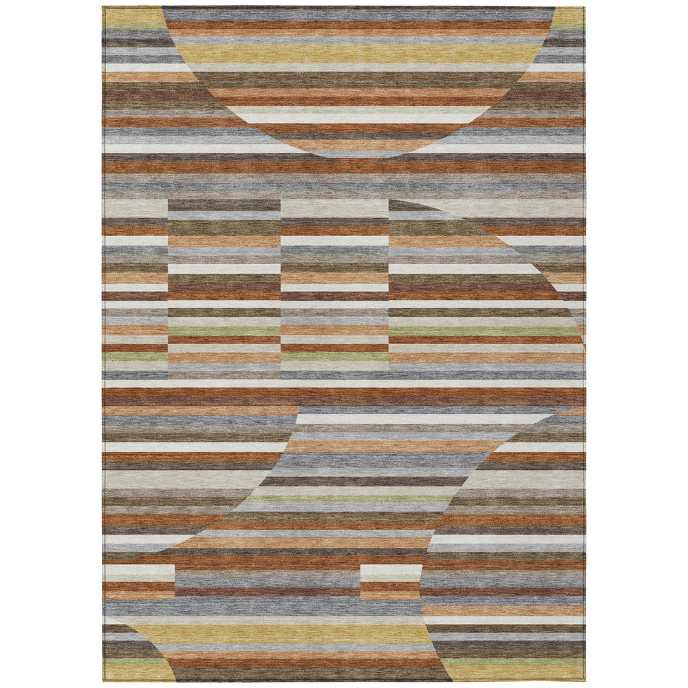 8 Ft X 10 Ft Striped Polyester Indoor Outdoor Rug Washable Orange Copper Accent