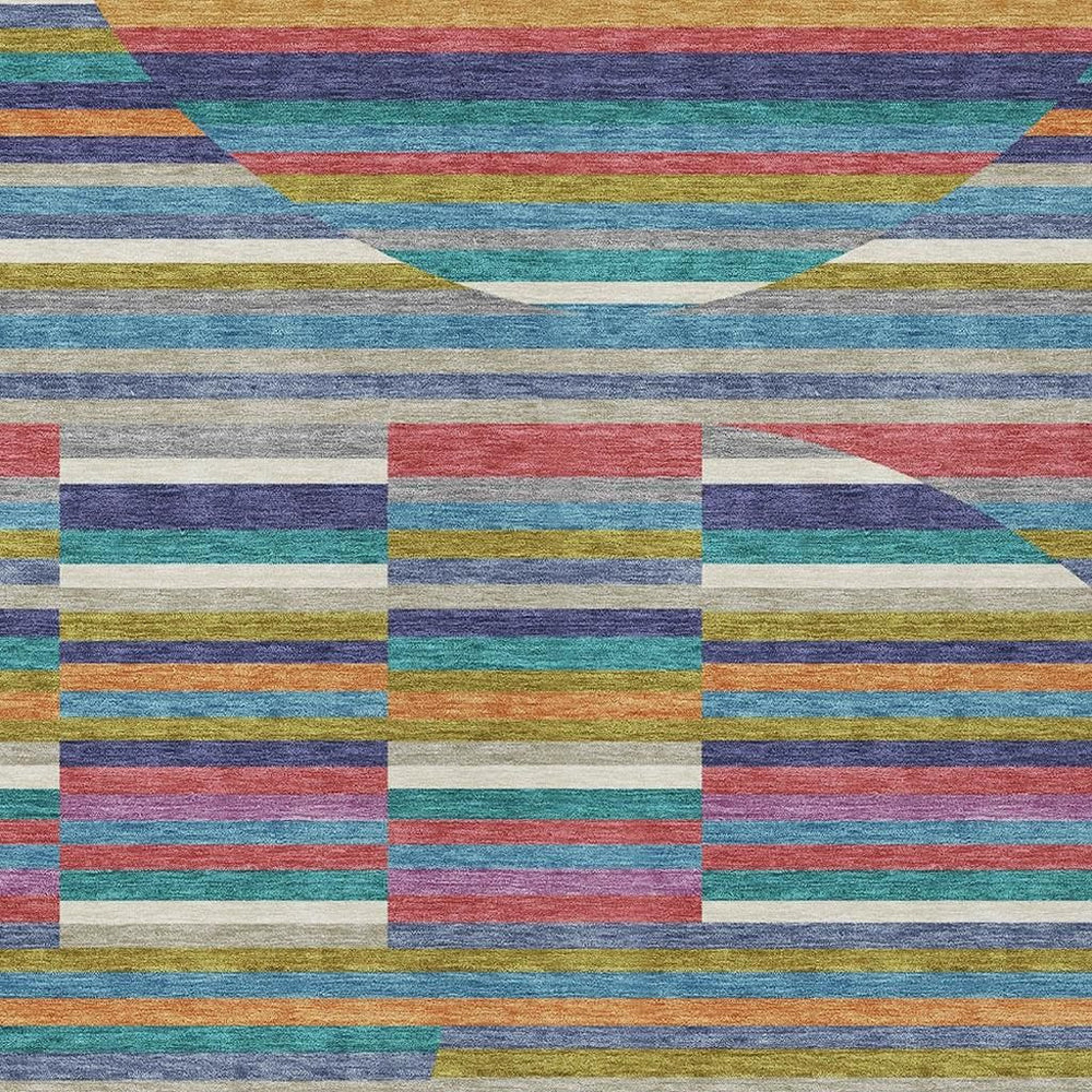 HomeRoots Striped Washable Polyester Area Rug Teal Gold for Indoor Outdoor Patio Living Room 5' x 8' 732742