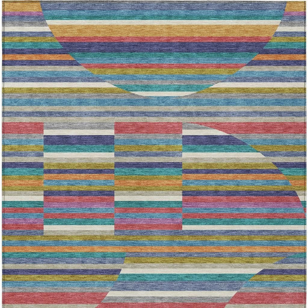 HomeRoots Striped Washable Polyester Area Rug Teal Gold for Indoor Outdoor Patio Living Room 5' x 8' 732742