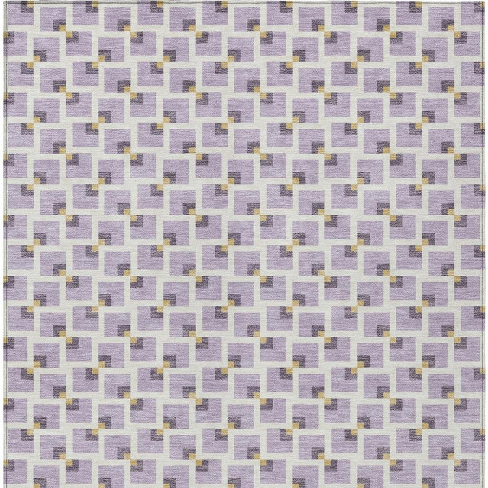 HomeRoots 9 X 12 Geometric Polyester Indoor Outdoor Area Rug Washable Lavender Ivory Accent 732793
