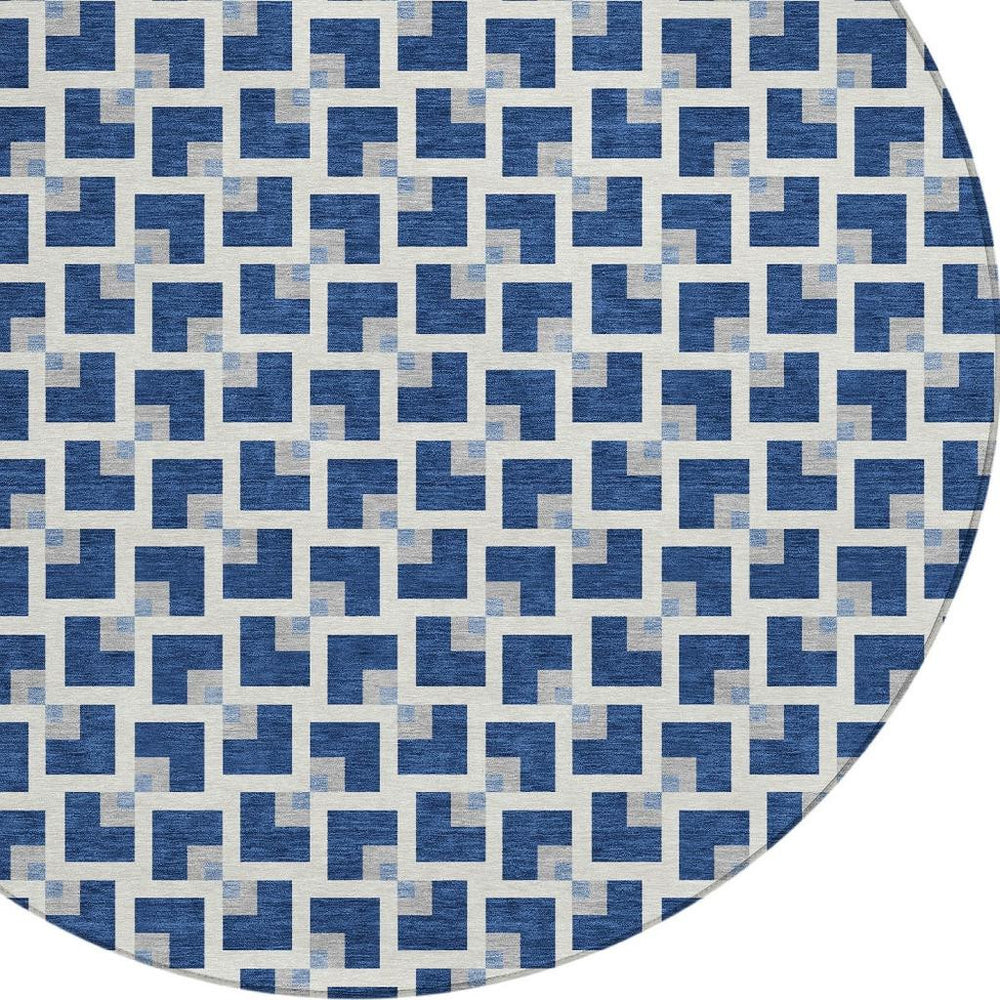 HomeRoots 8 Foot Round Geometric Polyester Area Rug Machine Washable Indoor Outdoor Patio 732797