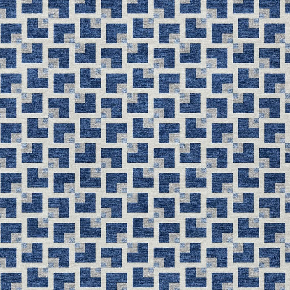 HomeRoots 8x10 Geometric Polyester Area Rug Washable Indoor Outdoor Navy Ivory Modern 732798