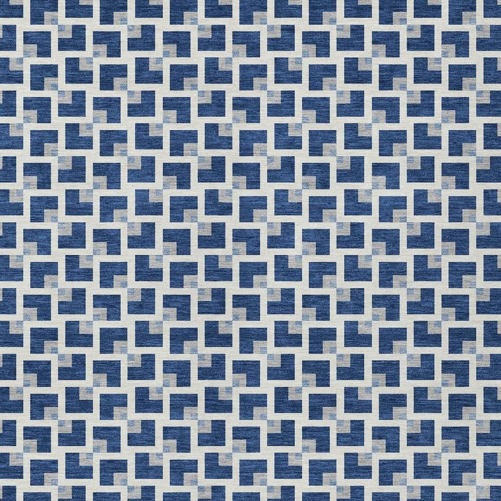 HomeRoots 8x10 Geometric Polyester Area Rug Washable Indoor Outdoor Navy Ivory Modern 732798