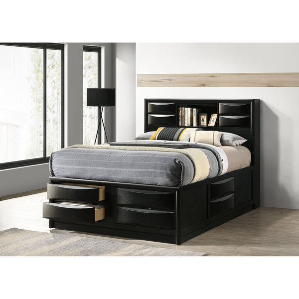 English Elm Jazz Black Queen Storage Bed With Bookcase Headboard & Underbed Storage – Stylish & Space-Saving Design B062S00936