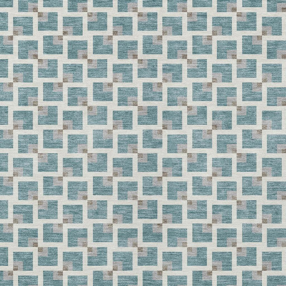 HomeRoots 5x8 Geometric Polyester Area Rug Washable Teal Ivory Patio Entryway Indoor Outdoor 732808