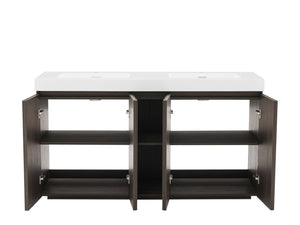 English Elm Galan60F" Modern Smoked Oak Bathroom Vanity With One-Piece Sink, Spacious Storage & Soft-Close Hinges W1865S00153