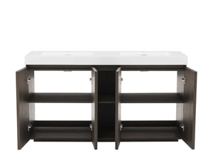 English Elm Emilia 60 Inch Freestanding Oak Vanity with Ceramic Sink and Soft Close Drawers W1865S00241