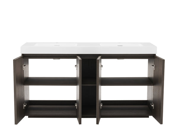 English Elm Emilia 60 Inch Freestanding Oak Vanity with Ceramic Sink and Soft Close Drawers W1865S00241