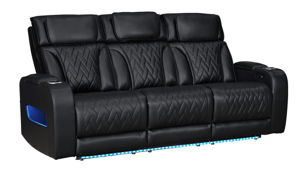 English Elm Jazz Black Leather Aire 3-Piece Power Reclining Sofa Set With Bluetooth Speakers & Usb Ports B061S00927