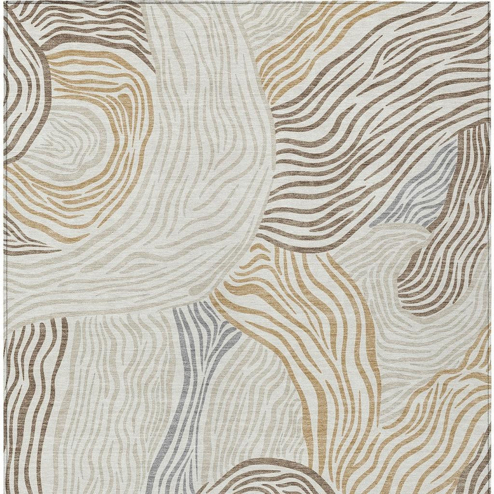 Ikat Washable Polyester Area Rug Low Pile for Indoor Outdoor Home Decor in Ivory Beige