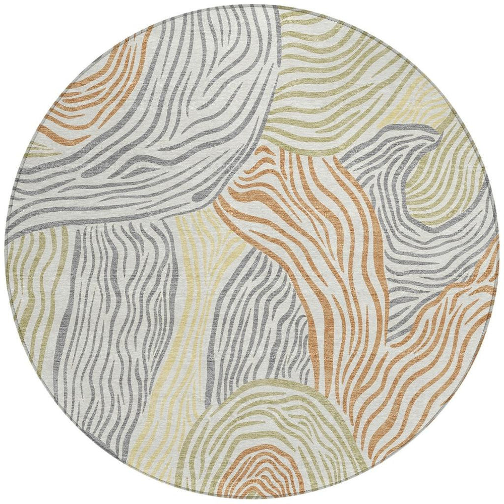 8 Ft Round Ikat Polyester Area Rug Washable Indoor Outdoor Patio and Foyer