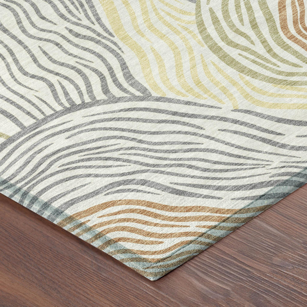 8 Ft Round Ikat Polyester Area Rug Washable Indoor Outdoor Patio and Foyer