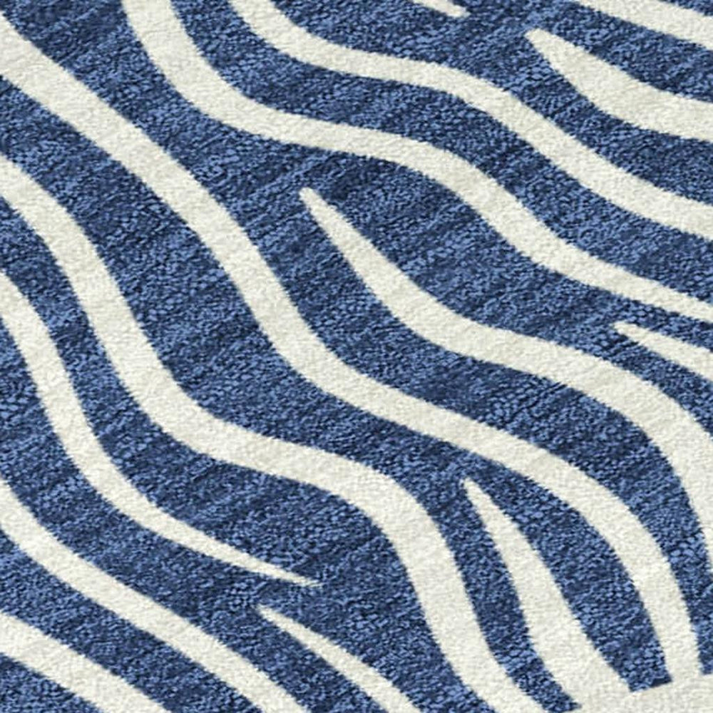 HomeRoots 8 Foot Round Ikat Indoor Outdoor Rug Washable Polyester Navy Beige Patio Decor 732839