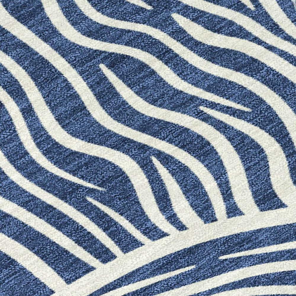 HomeRoots 8 Foot Round Ikat Indoor Outdoor Rug Washable Polyester Navy Beige Patio Decor 732839