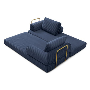 English Elm Convertible Floor Sofa Futon with Corduroy Upholstery for Living Room Lounging and Sleeping Blue W1117P434731