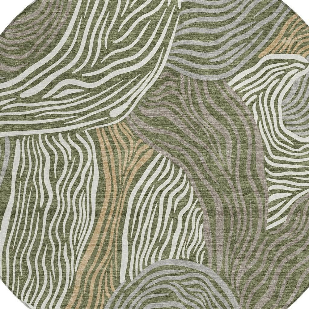 HomeRoots 8 Ft Round Ikat Polyester Area Rug Washable Low Pile for Patio or Living Room 732845