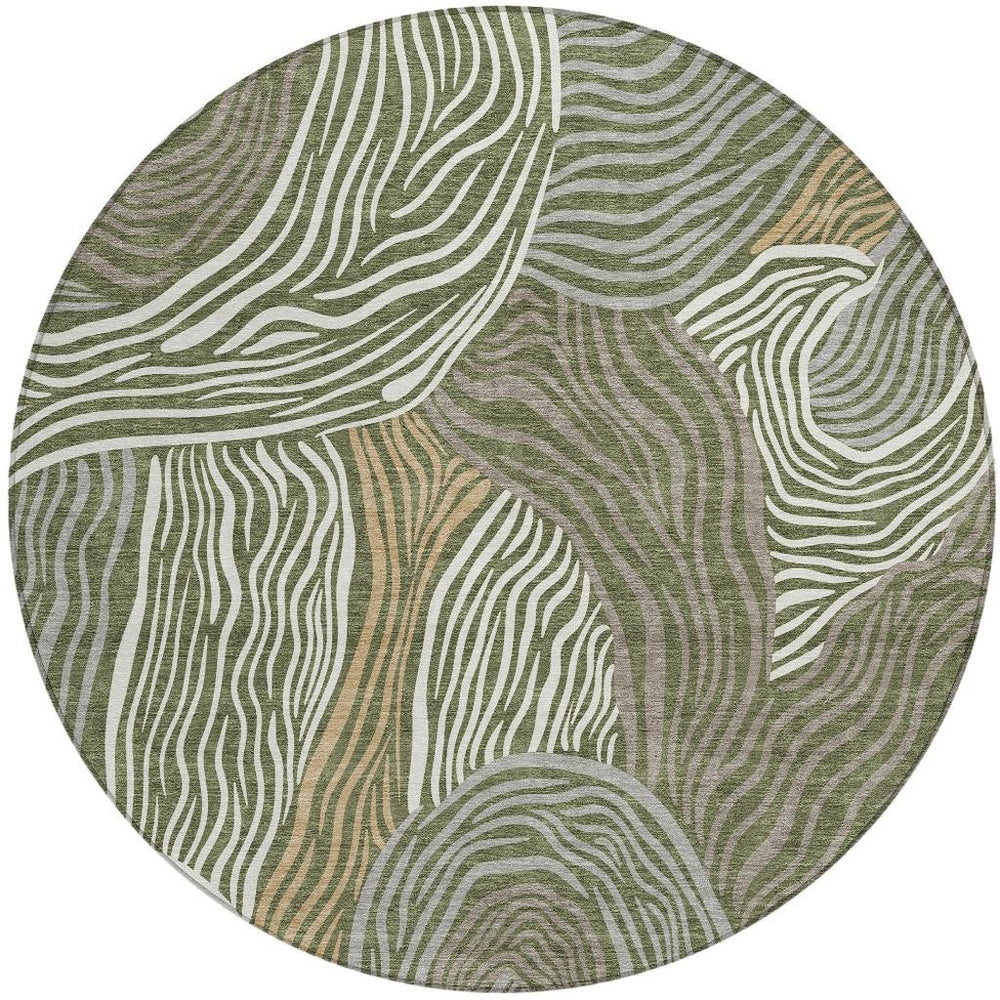 HomeRoots 8 Ft Round Ikat Polyester Area Rug Washable Low Pile for Patio or Living Room 732845