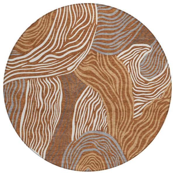 8 Ft Round Ikat Polyester Area Rug Washable Indoor Outdoor Patio Accent