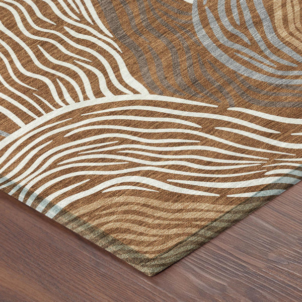 8 Ft Round Ikat Polyester Area Rug Washable Indoor Outdoor Patio Accent