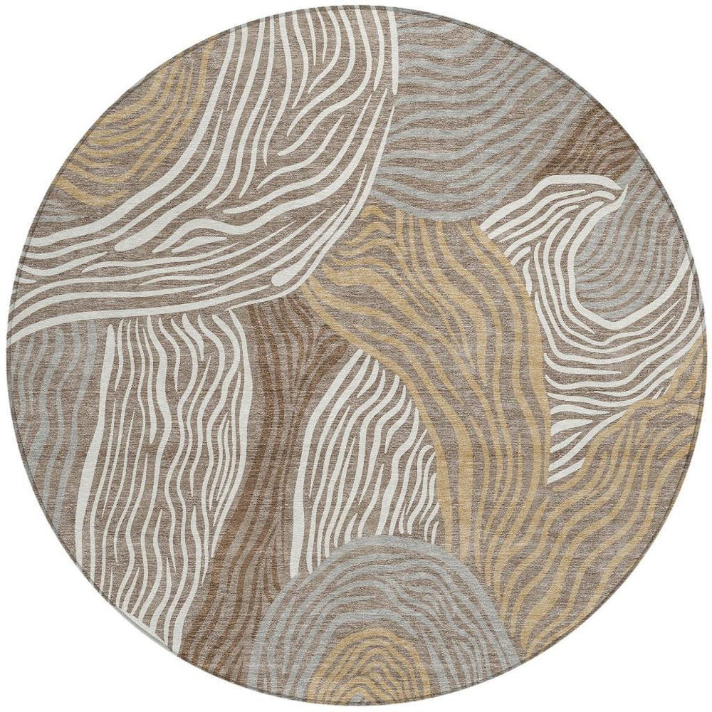 8 Foot Round Ikat Polyester Area Rug Washable Indoor Outdoor Patio Foyer Accent