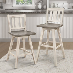 English Elm Pub Height Swivel Chairs Set Of 2, Distressed Gray & White Rubberwood With 360-Degree Comfort B011P194918-GIGA