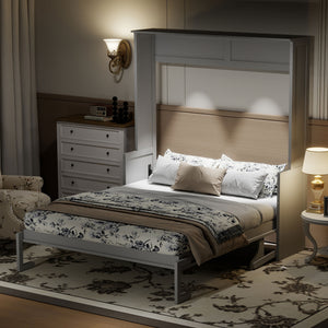 English Elm Queen Murphy Bed with Desk, Built-In LED Lights, USB Charging Ports & Space-Saving Modern Design Gray N7500004014E