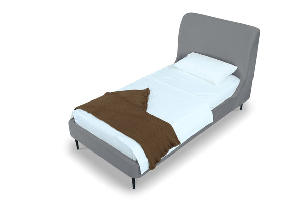 English Elm Twin Velvet Upholstered Bed with Arched Headboard and Sleek Metal Legs for Bedroom Grey+Black B365S00154