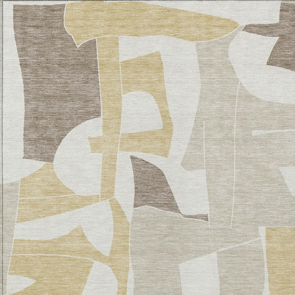 HomeRoots 10 X 14 Ivory Beige Geometric Polyester Washable Rug for Indoor Outdoor Spaces 732928
