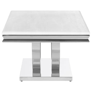 English Elm Durante Rectangular Coffee Table With Faux Marble Top And Chrome U-Shaped Base For Modern Elegance B062S00724