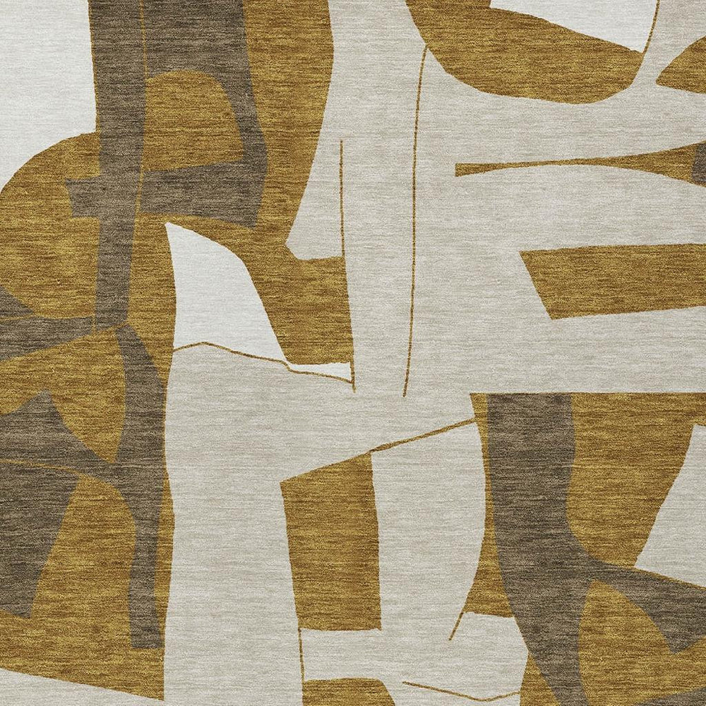 HomeRoots Geometric Polyester Area Rug Washable Indoor Outdoor Stain Resistant Modern Walnut Ivory Tones 10' x 14' 732946
