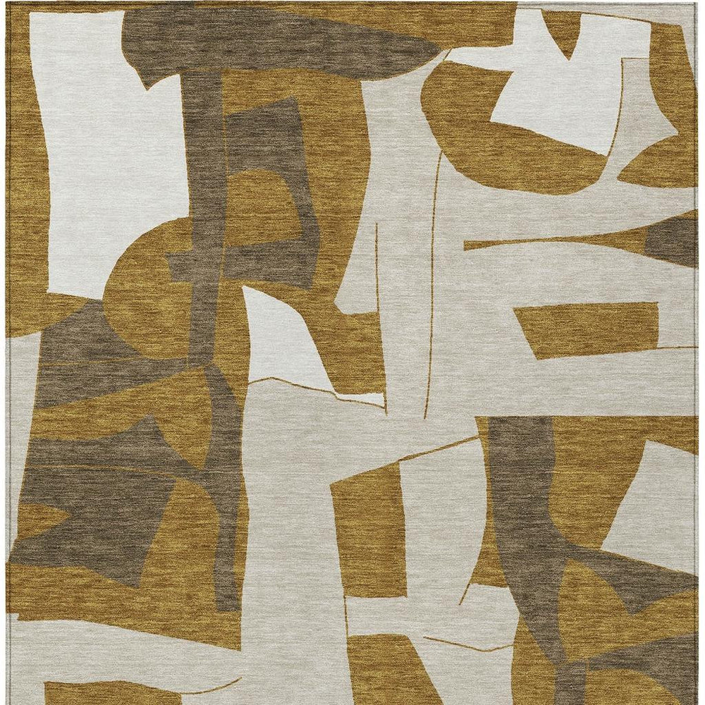 HomeRoots Geometric Polyester Area Rug Washable Indoor Outdoor Stain Resistant Modern Walnut Ivory Tones 10' x 14' 732946