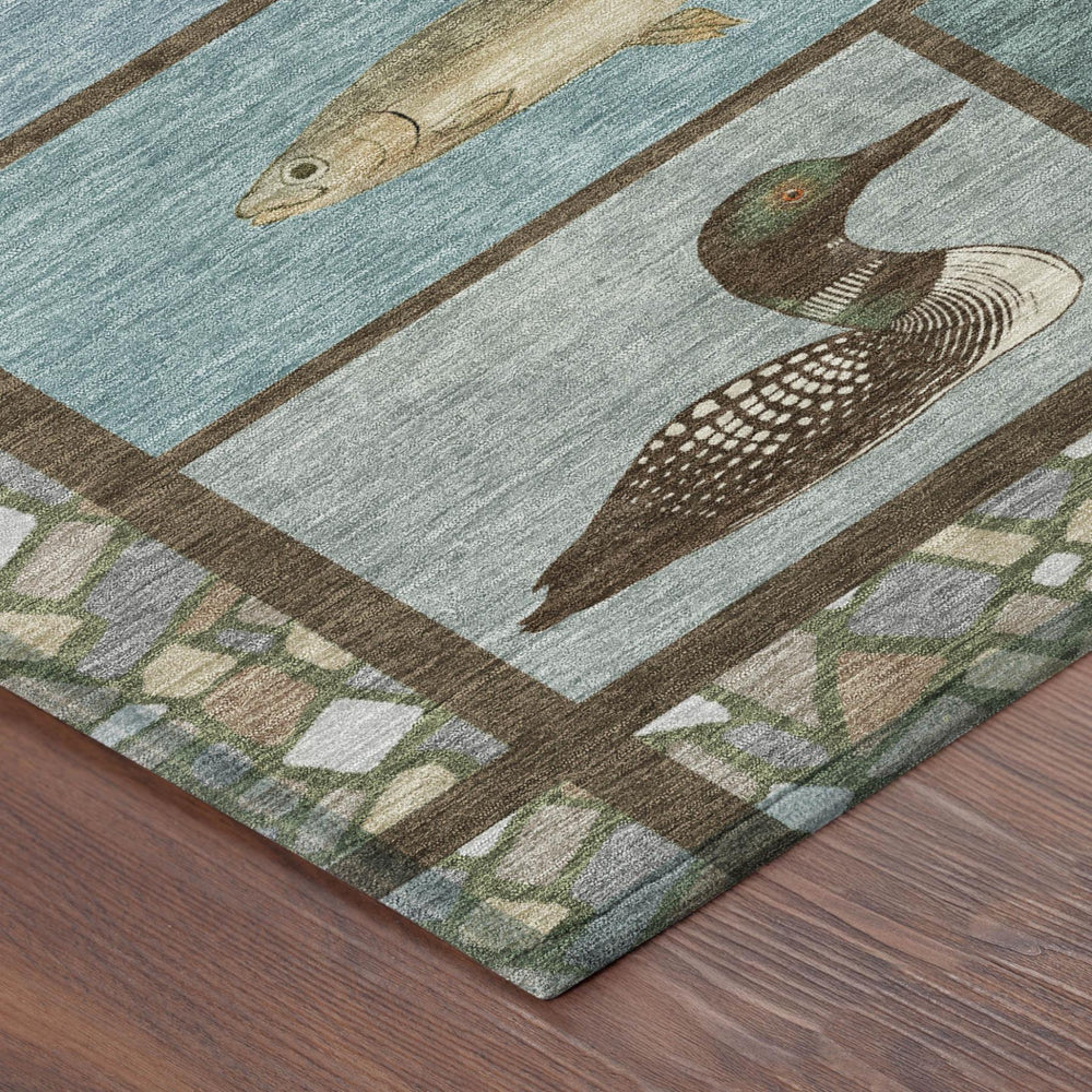 HomeRoots 8 Foot Round Floral Medallion Indoor Outdoor Rug Washable Teal Polyester Woven 732985