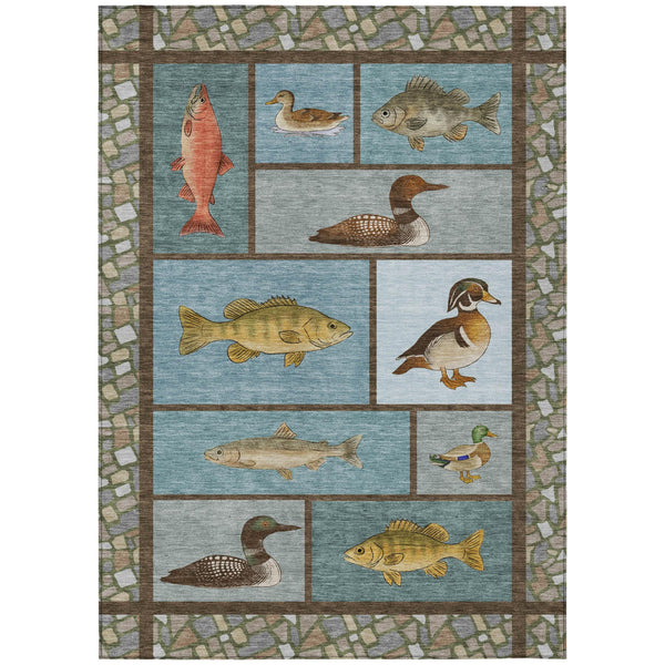 Floral Medallion Polyester Area Rug Machine Washable for Indoor Outdoor Patio Living Room Use