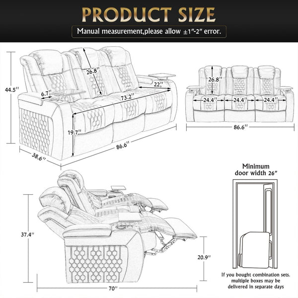 English Elm Fa-601-coffee-1uc Nappa Leather Power Recliner Rgb Lighting Home Theater Seating D1048117462