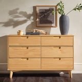 6-Drawer Groove Handle Solid Wood Dresser Natural Pine BR6DSLDRNP-T Walker Edison