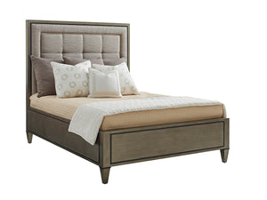 Lexington St. Tropez Upholstered Panel Bed - Luxe Design With Quilted Headboard & Elegant Silver Accents Platinum  732-133c