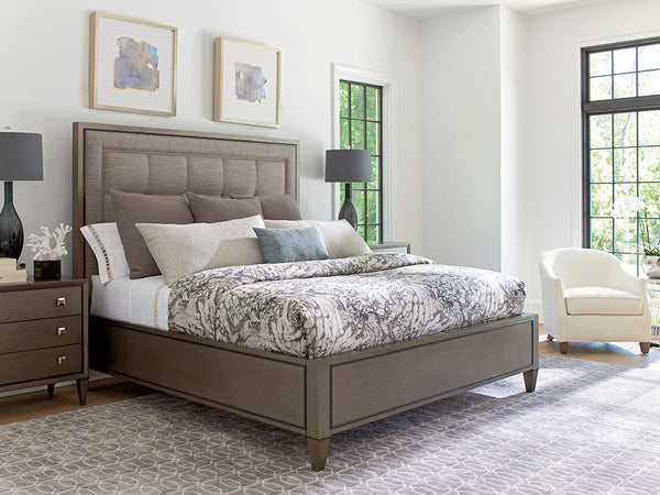 Lexington St. Tropez Upholstered Panel Bed - Luxe Design With Quilted Headboard & Elegant Silver Accents Platinum  732-134c