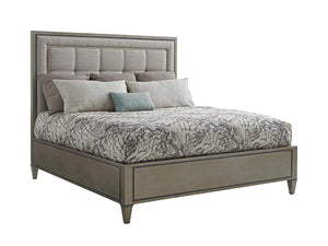 Lexington St. Tropez Upholstered Panel Bed - Luxe Design With Quilted Headboard & Elegant Silver Accents Platinum  732-134c