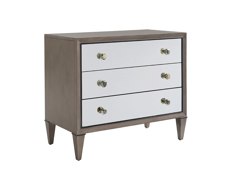 Lexington Divonne Mirrored Nightstand: Luxe Glam Storage With Elegant Silver Accents And Chic Design Elements Platinum  732-621