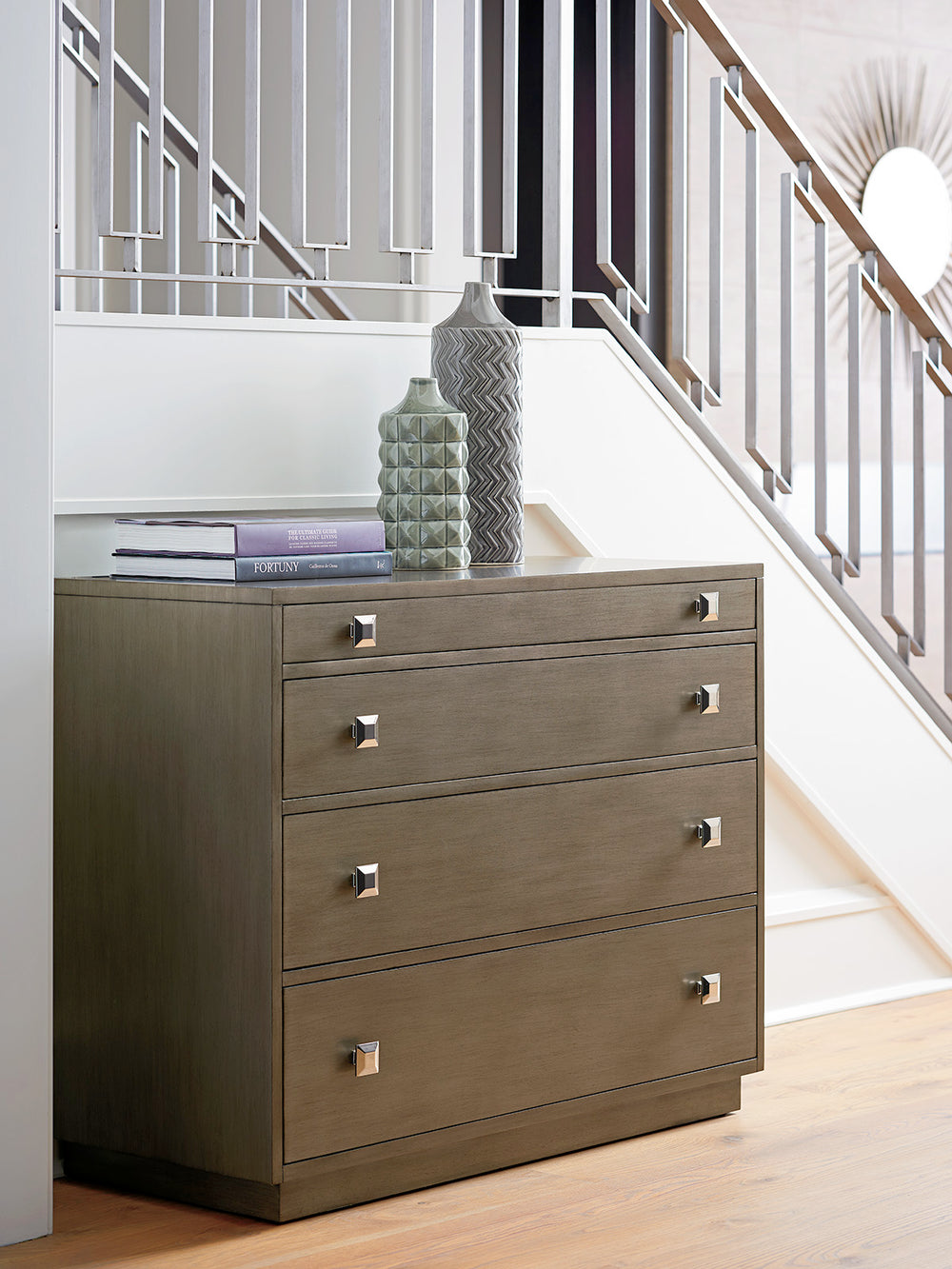 Lexington Cavalaire Bachelors Chest - Luxe Hand-glazed Finish, Elegant Silver Accents & Functional Design Features Platinum  732-624