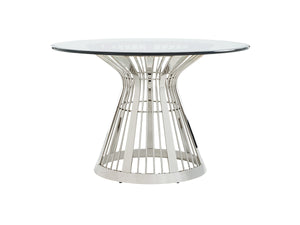 Lexington Riviera Stainless Dining Table With Luxe Glass Top And Elegant Hourglass Design For Modern Living Platinum  732-875-48c