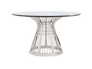 Lexington Riviera Stainless Dining Table With Luxe Glass Top And Elegant Hourglass Design For Modern Living Platinum  732-875-54c