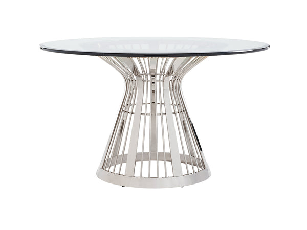 Lexington Riviera Stainless Dining Table With Luxe Glass Top And Elegant Hourglass Design For Modern Living Platinum  732-875-54c