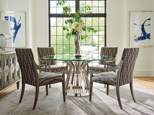 Lexington Riviera Stainless Dining Table With Luxe Glass Top And Elegant Hourglass Design For Modern Living Platinum  732-875-60c