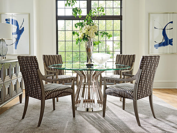 Lexington Riviera Stainless Dining Table With Luxe Glass Top And Elegant Hourglass Design For Modern Living Platinum  732-875-60c