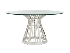 Lexington Riviera Stainless Dining Table With Luxe Glass Top And Elegant Hourglass Design For Modern Living Platinum  732-875-60c