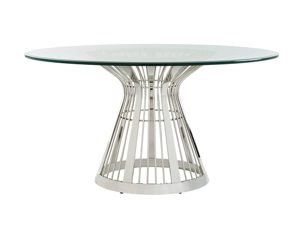 Lexington Riviera Stainless Dining Table With Luxe Glass Top And Elegant Hourglass Design For Modern Living Platinum  732-875-60c