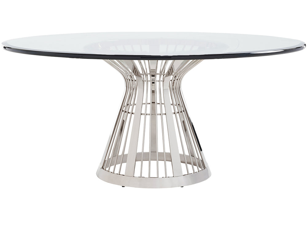 Lexington Riviera Stainless Dining Table With Luxe Glass Top And Elegant Hourglass Design For Modern Living Platinum  732-875-72c