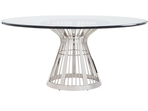 Lexington Riviera Stainless Dining Table With Luxe Glass Top And Elegant Hourglass Design For Modern Living Platinum  732-875-72c