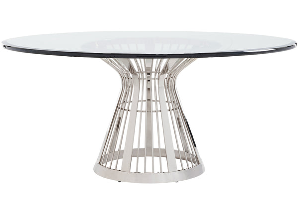 Lexington Riviera Stainless Dining Table With Luxe Glass Top And Elegant Hourglass Design For Modern Living Platinum  732-875-72c